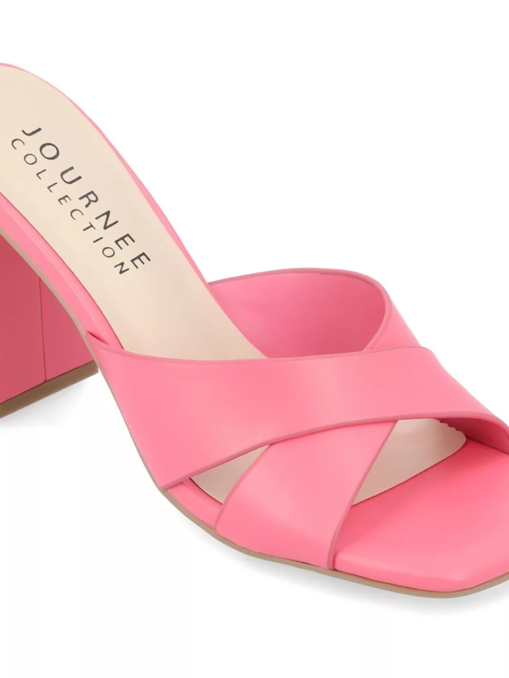Journee Collection Women's Chazz Vegan Leather Block Heel Sandals Coral Sz 7.5